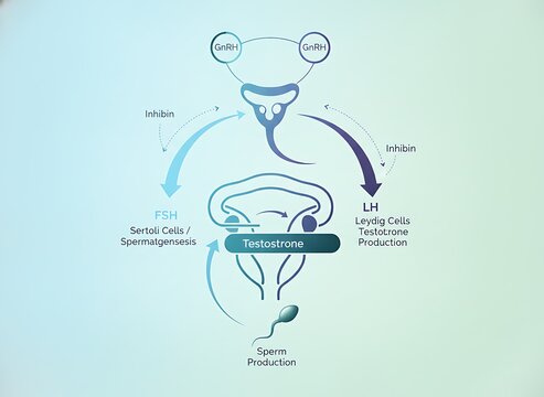 Hormonal regulation diagram of male reproductive system including GnRH FSH LH and testosterone