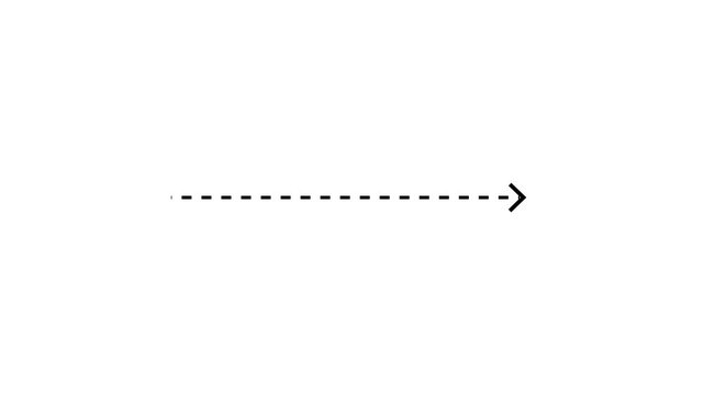 Right arrow direction icon with dotted line animation on white background. dot arrows icon sign animated with alpha channel. white straight arrows animation. Reveal animation of solid, dashed.  