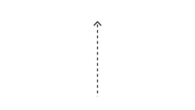 up arrow direction icon with dotted line animation on white background. dot arrows icon sign animated with alpha channel. white straight arrows animation. Reveal animation of solid, dashed.  