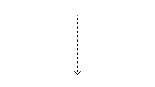 down arrow direction icon with dotted line animation on white background. dot arrows icon sign animated with alpha channel. white straight arrows animation. Reveal animation of solid, dashed.  