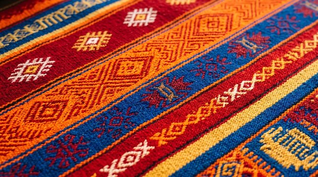 Woven Ethnic Kilim Carpet Pattern Texture with Geometric Tribal Designs