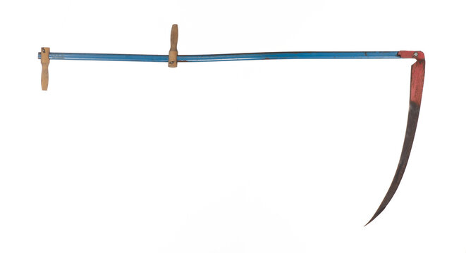 Agricultural metal scythe isolated on white background