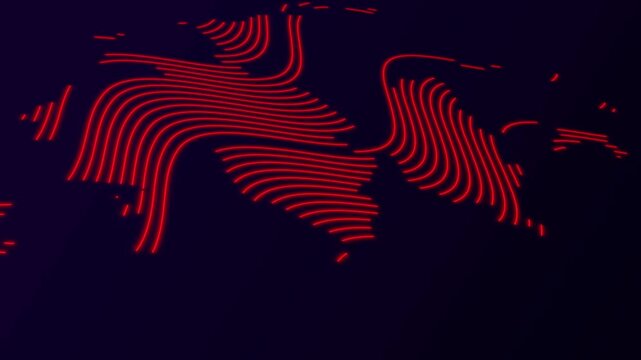 Switzerland Map from dynamic waves on dark background.  Map of Switzerland in neon style.  4K. Animated Video.