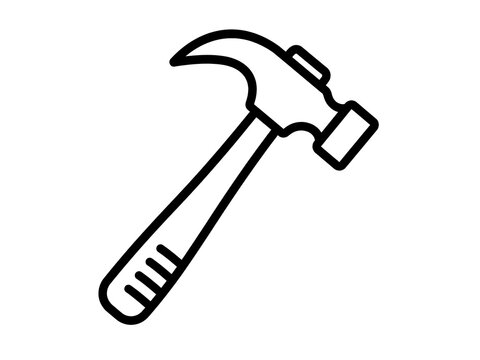 Black outline icon of claw hammer tool for construction and home repair.