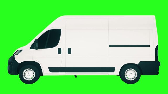 Looping White Cargo Van Animation on Green Chroma Key Background