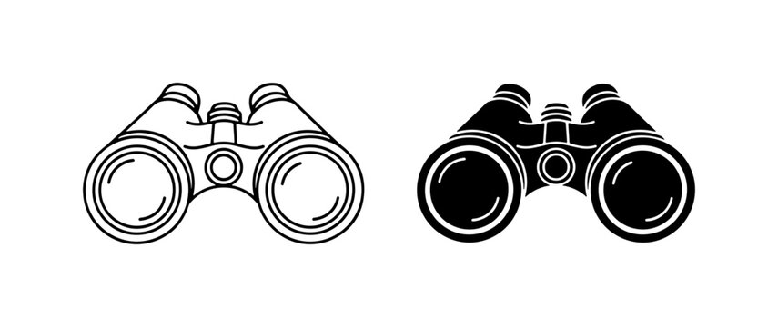 Binoculars Icon Set, Optical Zoom Tool, Magnifying View, Exploration Symbol