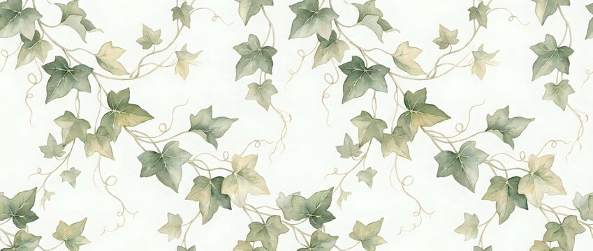 Cascading ivy leaves in shades of green and cream, seamless pattern