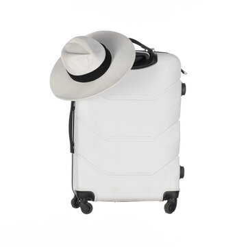 White travel suitcase isolated on white background