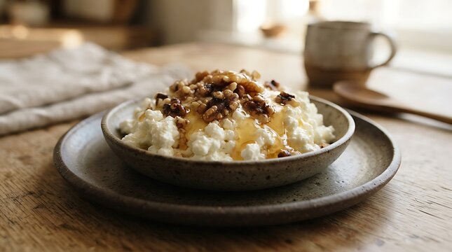Vanilla Ice Cream and Creamy Vanilla Pudding with Cinnamon, Sweet Homemade Dessert Served in a Bowl, Delicious Fresh Treat for Breakfast or Snack