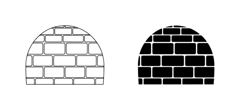Igloo Icons: White Outline and Black Silhouette, Arctic Dwelling Vector Art