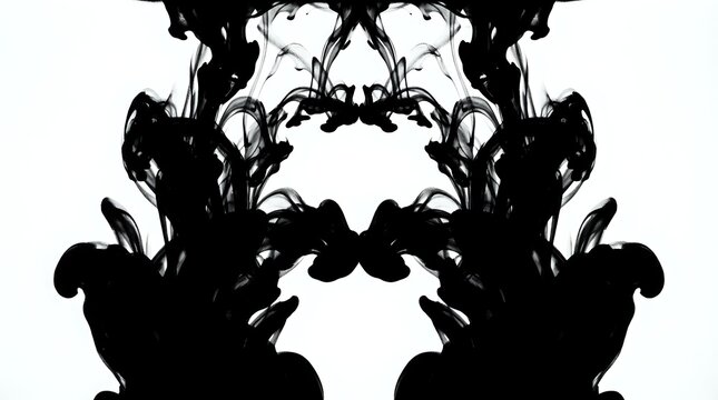 Symmetrical black and white ink blot pattern with mirrored shapes