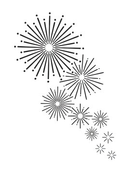Assortment of decorative stylized firework explosions and glittering sparkle elements on a clear transparent backdrop for design projects