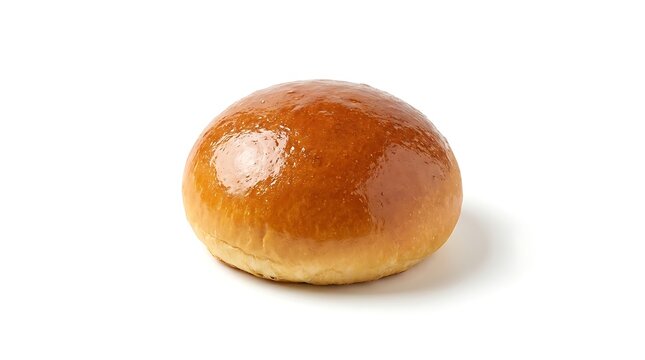 Golden brown brioche bun for gourmet burger assembly with smooth glazed texture and isolated white background provides versatile element for culinary menu design
