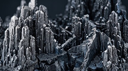 Obraz premium Rhenium Crystals Forming Dense Silver Metallic Columns and Volcanic Micro Cliffs