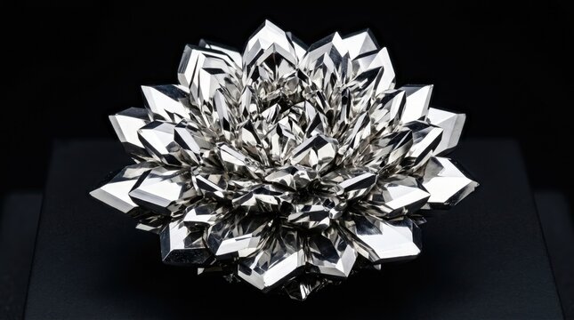Rhodium Crystal Facets Forming Mirror Bright Metallic Petals
