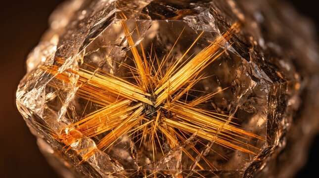 Rutile Titanium Dioxide Needles Radiating like Golden Lightning Through Smoky Quartz