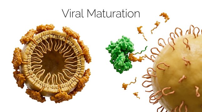 Viral maturation process showing structural changes in particle development