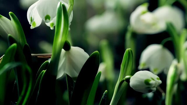 Delicate white snowflake flowers bloom in a lush green garden setting