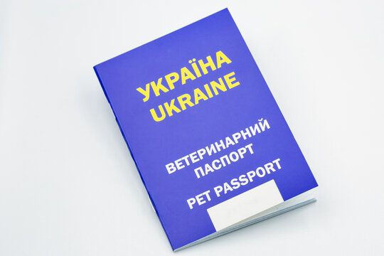 Ukrainian pet passport on a white background, closeup.
