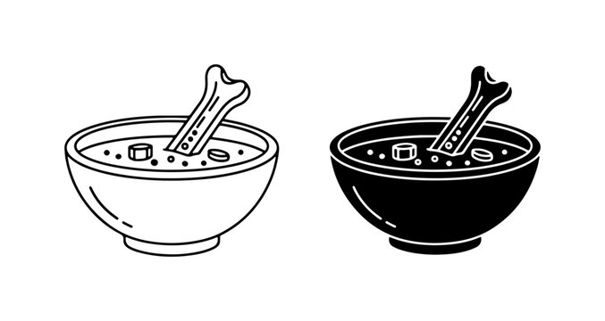 Bone Broth Soup Bowl Vector Icons, Wholesome Food Illustration, Culinary Art