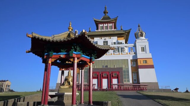 ELISTA, RUSSIA - July 10, 2026: The largest Buddhist temple  "Golden Abode of Buddha Shakyamuni" (Great Khurul)  in Russia