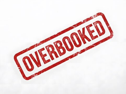 Overbooked stamp illustration showing cancellation or full capacity concept