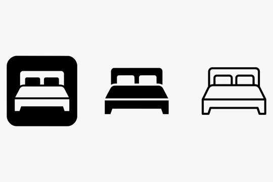 Set of three minimalist icons representing a bed, perfect for use in user interfaces, websites, or mobile applications for accommodation or bedroom related themes