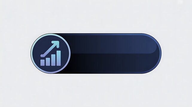 Blue glossy button with growth chart icon