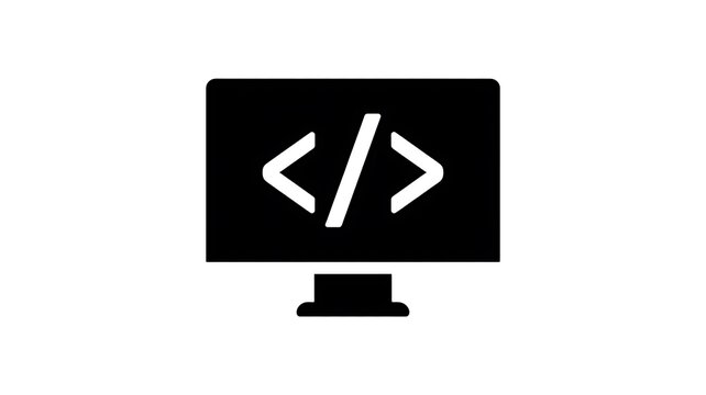 Black computer monitor icon with code brackets symbol