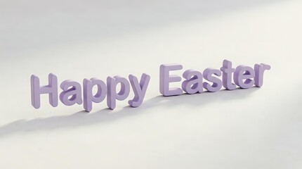 Fototapeta premium Happy Easter text in lavender purple lettering on white background