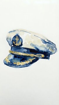 Navy captain's hat with gold anchor emblem and laurel leaf details