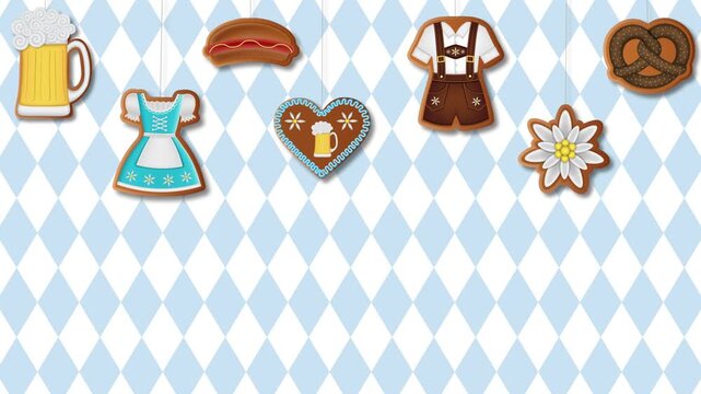 oktoberfest animated background with gingerbread cookies. german beer festival animation