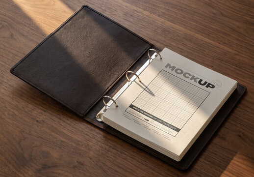 Open Page Ring Binder on Table Mockup