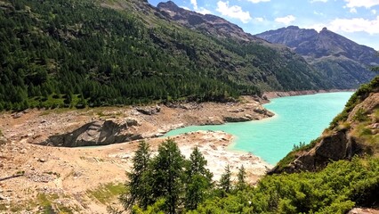 Panoramic View of Place Moulin Turquoise Lake in Bionaz Italy © Ukraine