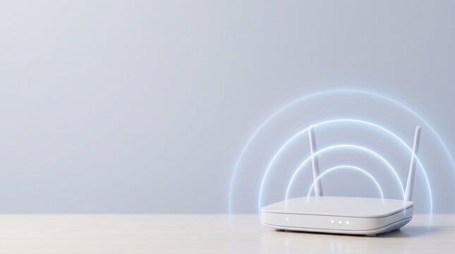 Modern Wireless Router Emitting Signal Waves on a Light Background