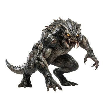 Dangerous reptilian monster creature with glowing yellow eyes, creature