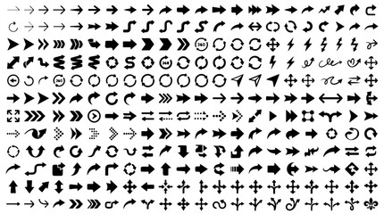 Fototapeta premium Large collection of black arrow icons, set of various direction signs and symbols