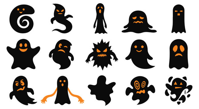 A spooky collection of halloween ghosts and ghouls silhouettes for festive decorations and designs