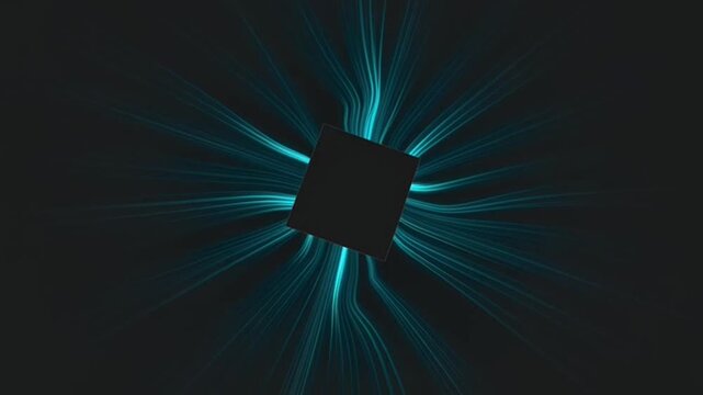 Abstract Digital Core with Glowing Cyan Energy Streams and Rotating Geometric Center.