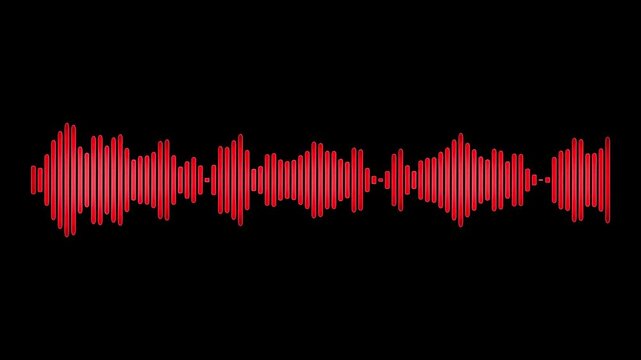 Red glowing audio sound wave spectrum animated on black background vector illustration