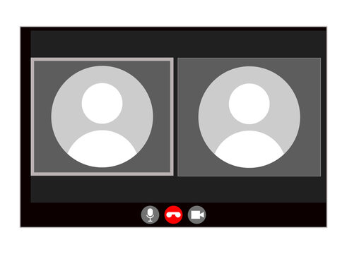 Video call interface screen mockup with two user avatars, online conference call meeting template design, digital telecommunication software UI vector illustration