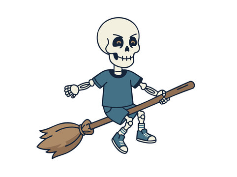 Skeleton flying_ on broomstick