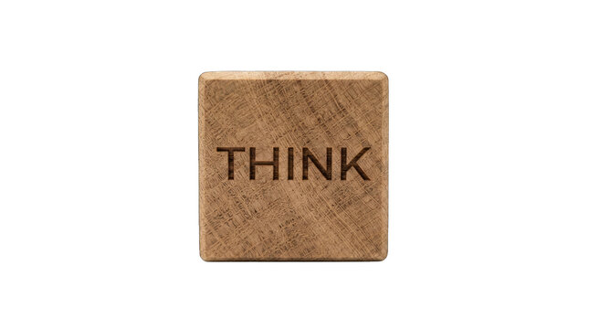 Single wooden block with think text isolated on transparent background