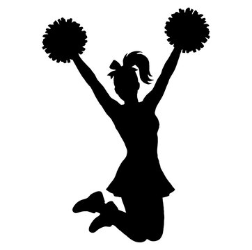 Cheerleader girl silhouette holding pom poms isolated on transparent background PNG