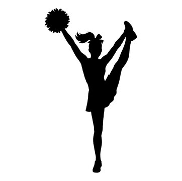 Cheerleader girl silhouette holding pom poms isolated on transparent background PNG