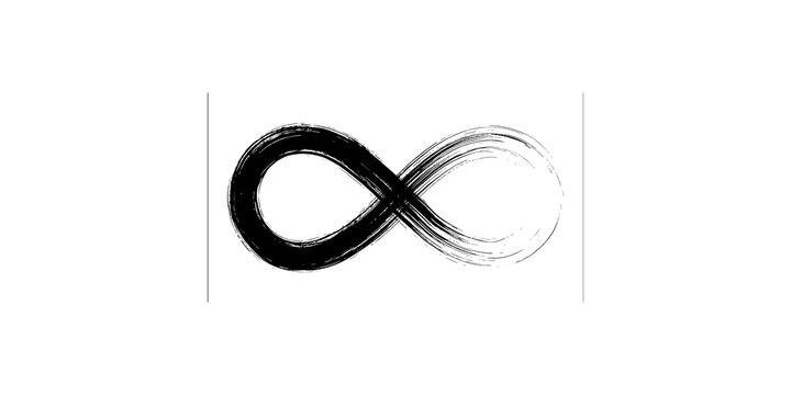 Black infinity symbol with brush strokes on transparent background for design.