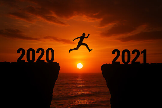 Silhouette Of Person Jumping Between Years Two Thousand Twenty And Two Thousand Twenty one