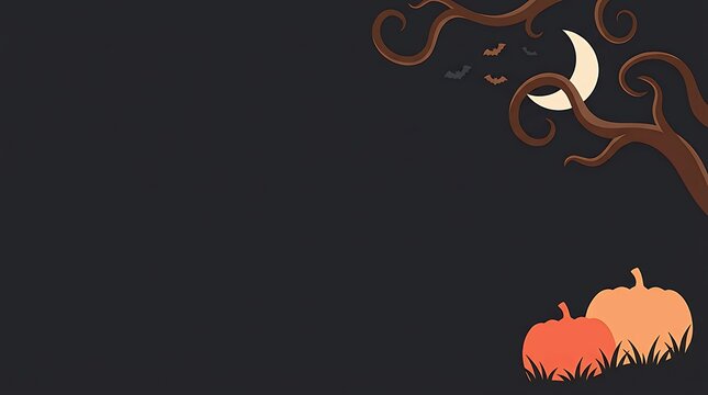Halloween background with pumpkins tree bats and a crescent moon