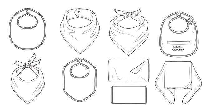 Collection of Baby Bibs and Burp Cloths Line Art Icons