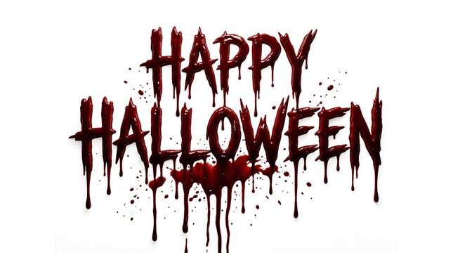 Happy halloween text with blood splatter effect isolated on white background